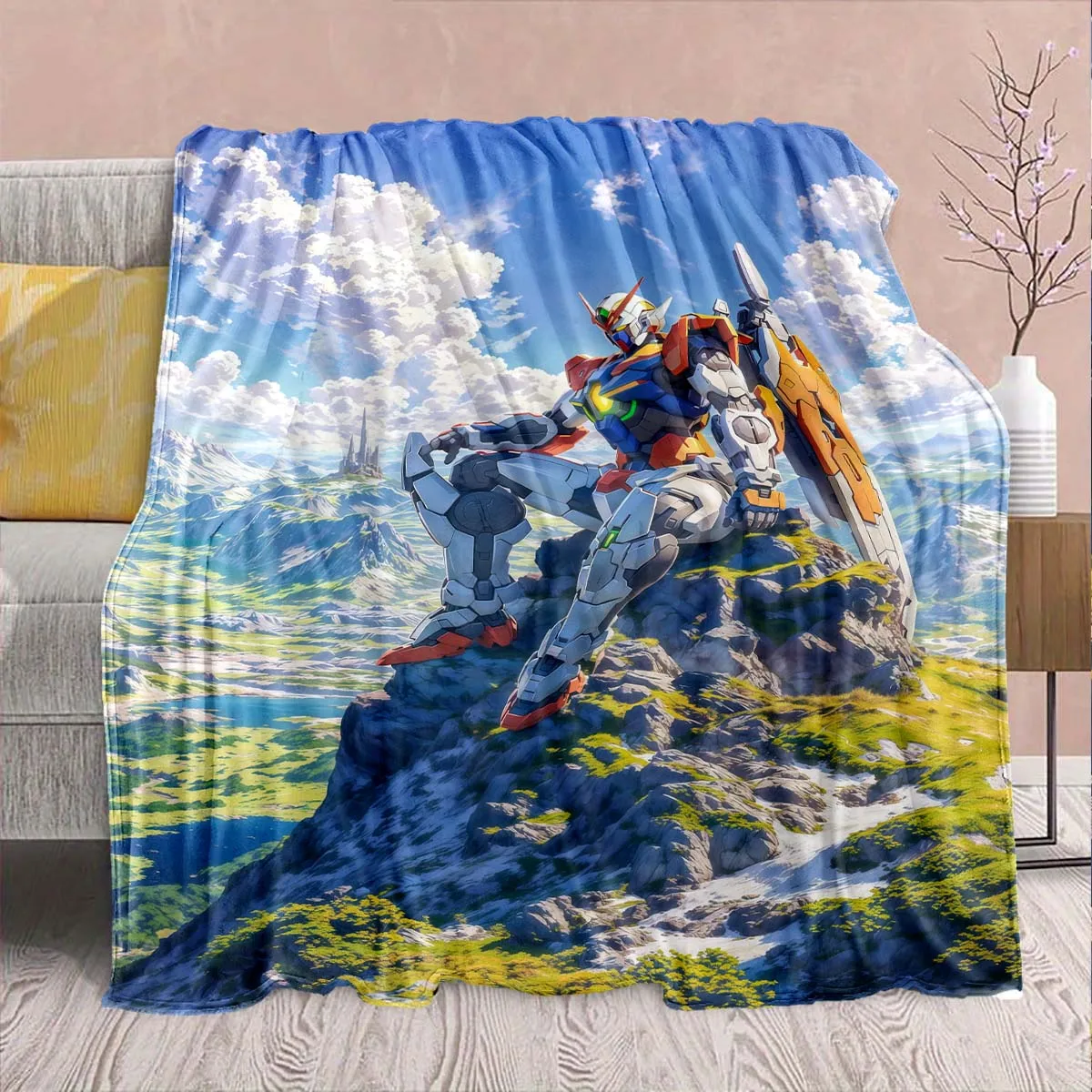 Gundam Anime Flannel Blanket - Soft Warm Perfect for Sofa, Bedding Camping Travel Office Home Decor -QJY