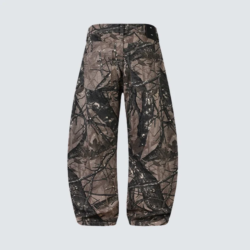MWJLPWQ Outdoor Camouflage Curved Hem Jeans Men's Autumn American-Style Loose Straight Wide-Leg Street Casual Workwear 20424