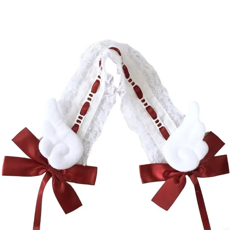 R7UF Nữ Người Giúp Việc Cosplay Tóc Gothic Đầu Ren, Dễ Thương Cánh & Nơ lolitas Phụ Kiện Tóc cho Bữa Tiệc, chương trình