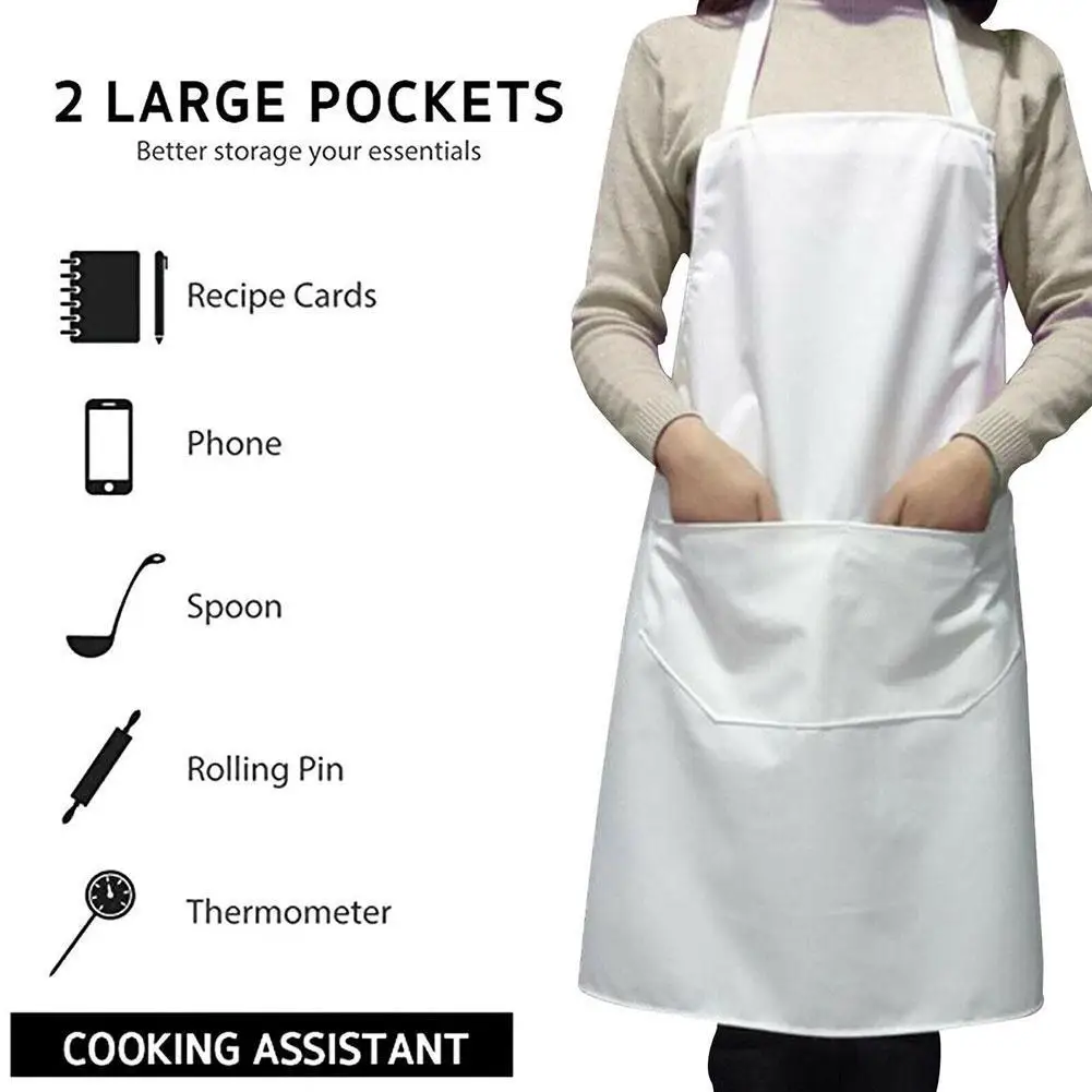 

Work Apron White Cleaning Apron Easy Use Kitchen Aprons Chef Baking Clothes With Pockets Home Kitchen Fashion Unisex