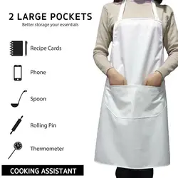 Delantal de trabajo de limpieza blanco, de fácil uso delantal de cocina, ropa de Chef para hornear con bolsillos, cocina casera, moda Unisex