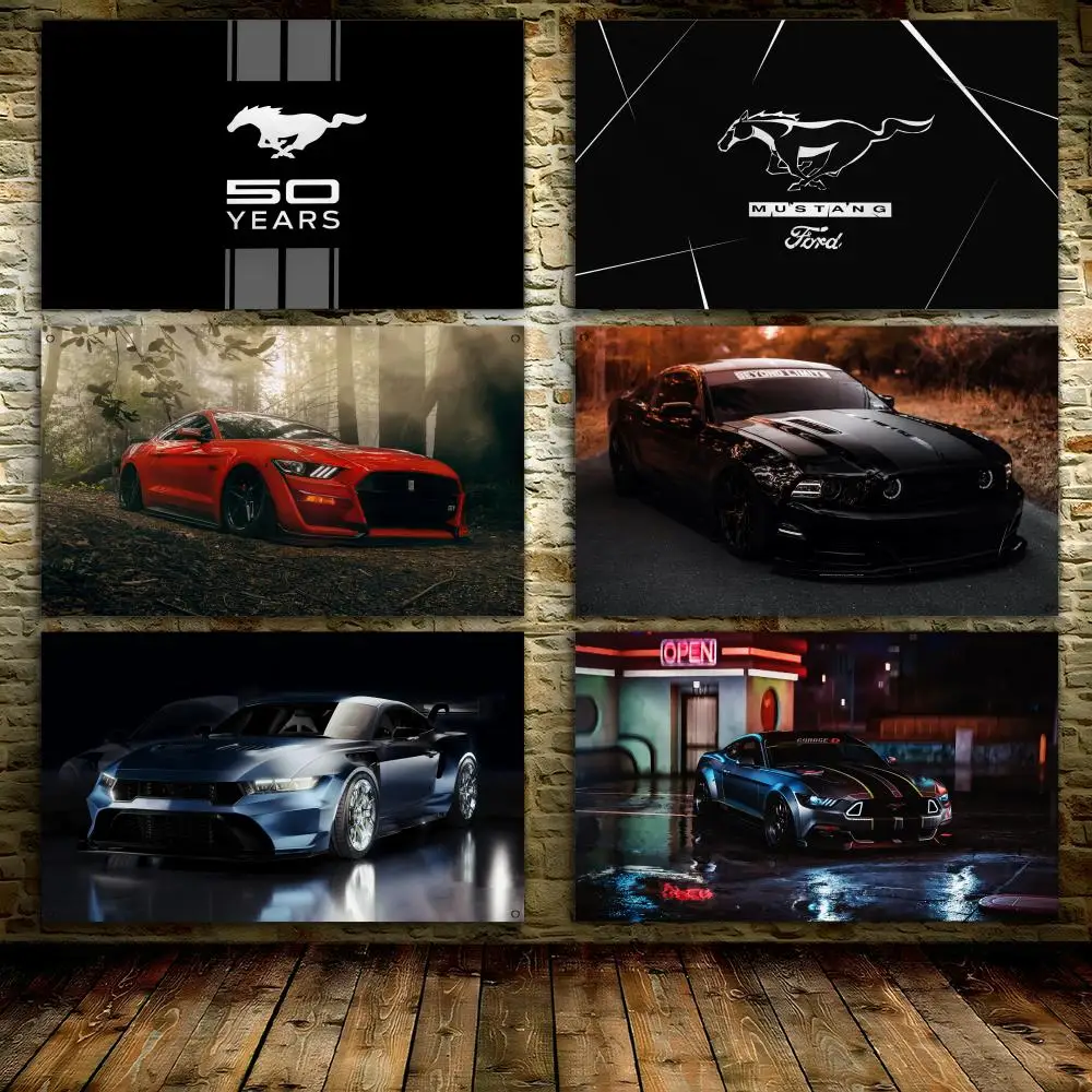 Cool-M-MustangS LOGO Car Flags 3x5 Ft Custom Banner For Garage Door Room Decor Wall Out Decoration With Metal Buckle