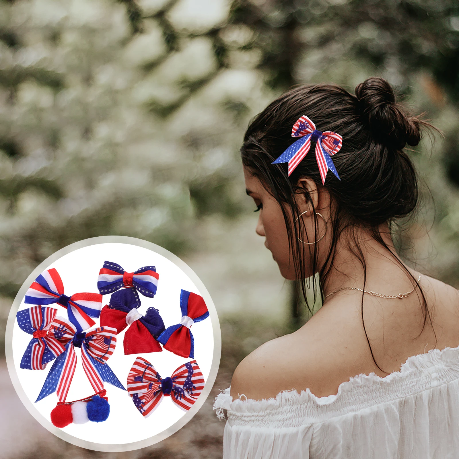 

8pcs American Flag Clips Independence Day Bow Hairpins Red White Blue Striped Patriotic Hair Accessories For Women Memorial Day