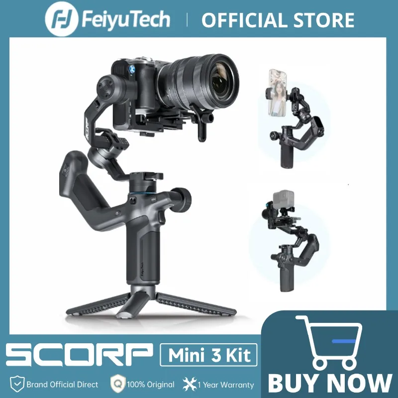 FeiyuTech SCORP Mini 3 Kit Gimbal-Stabilisator mit integrierter 4,0-intelligenter KI-Tracking für spiegellose Action-Kamera und Smartphone