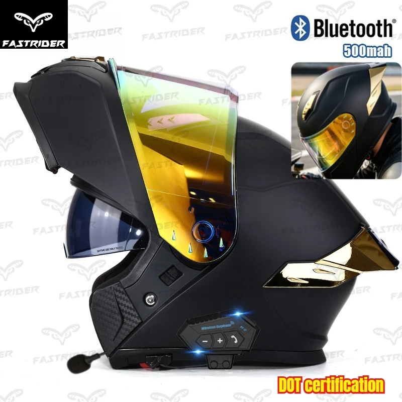 DOT Certified Full Face Motorcycle Helmet Dual Lens Bluetooth Four Season Riding Helmet