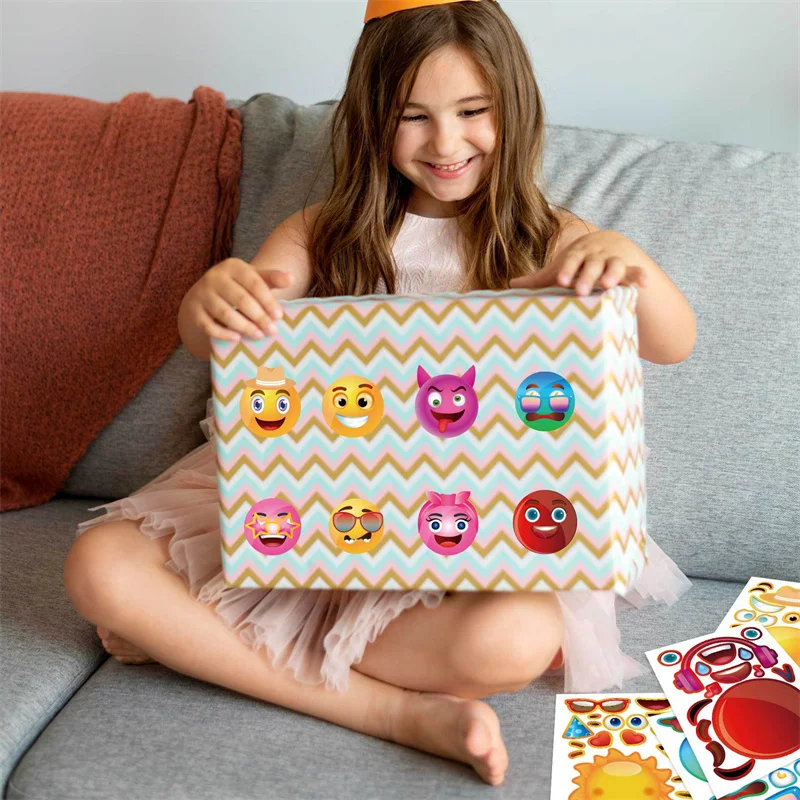 6-24sheets Kids DIY Make A Face Stickers Eyes Mouth Nose Mixed and Matched Jigsaw Puzzle Stickers Party Game Toys for Boys girls