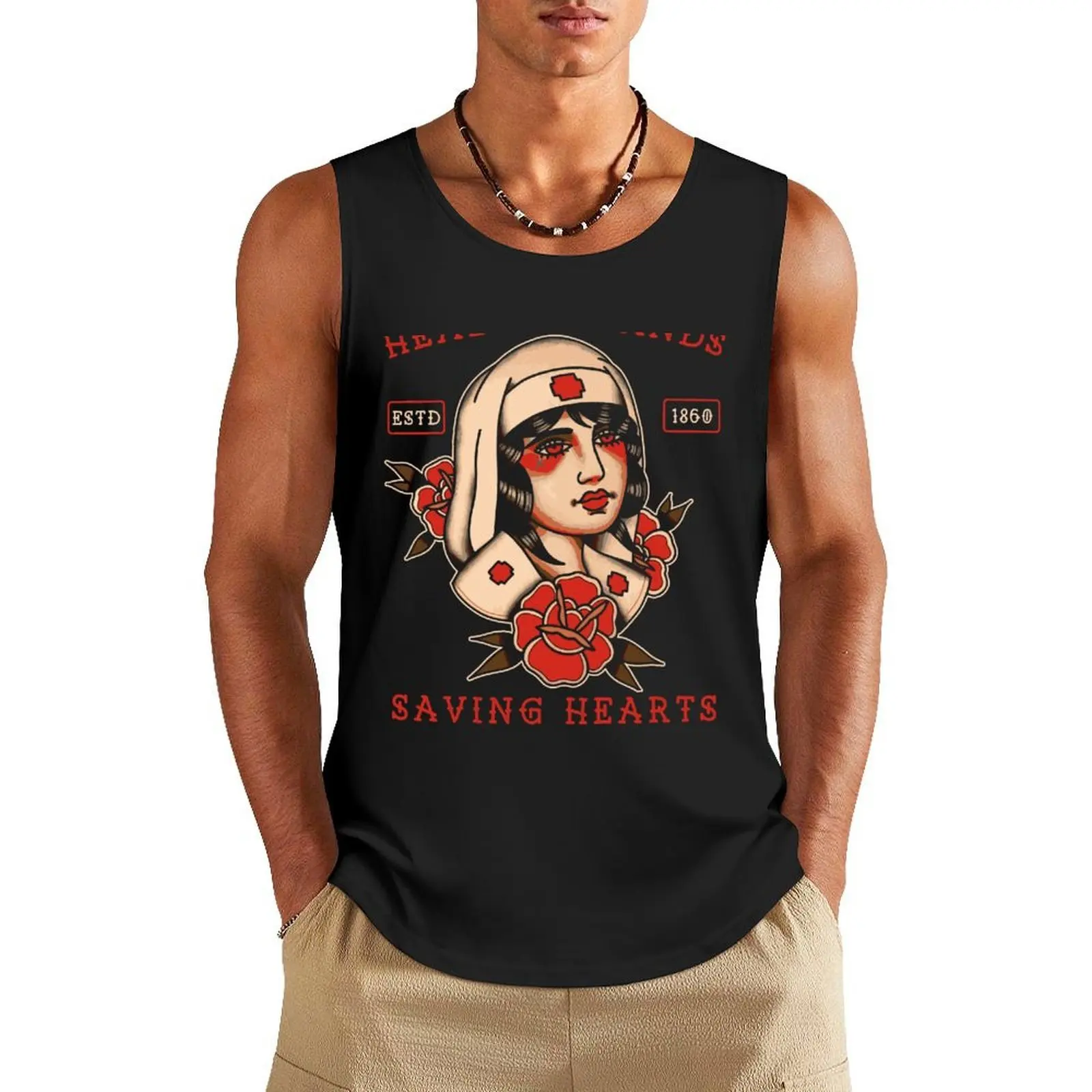 

Healing Hands, Saving Hearts, Old School Tattoo, Nurse, Nursing Design Tank Top t-shirt for man Bodybuilding shirt T-shirt man
