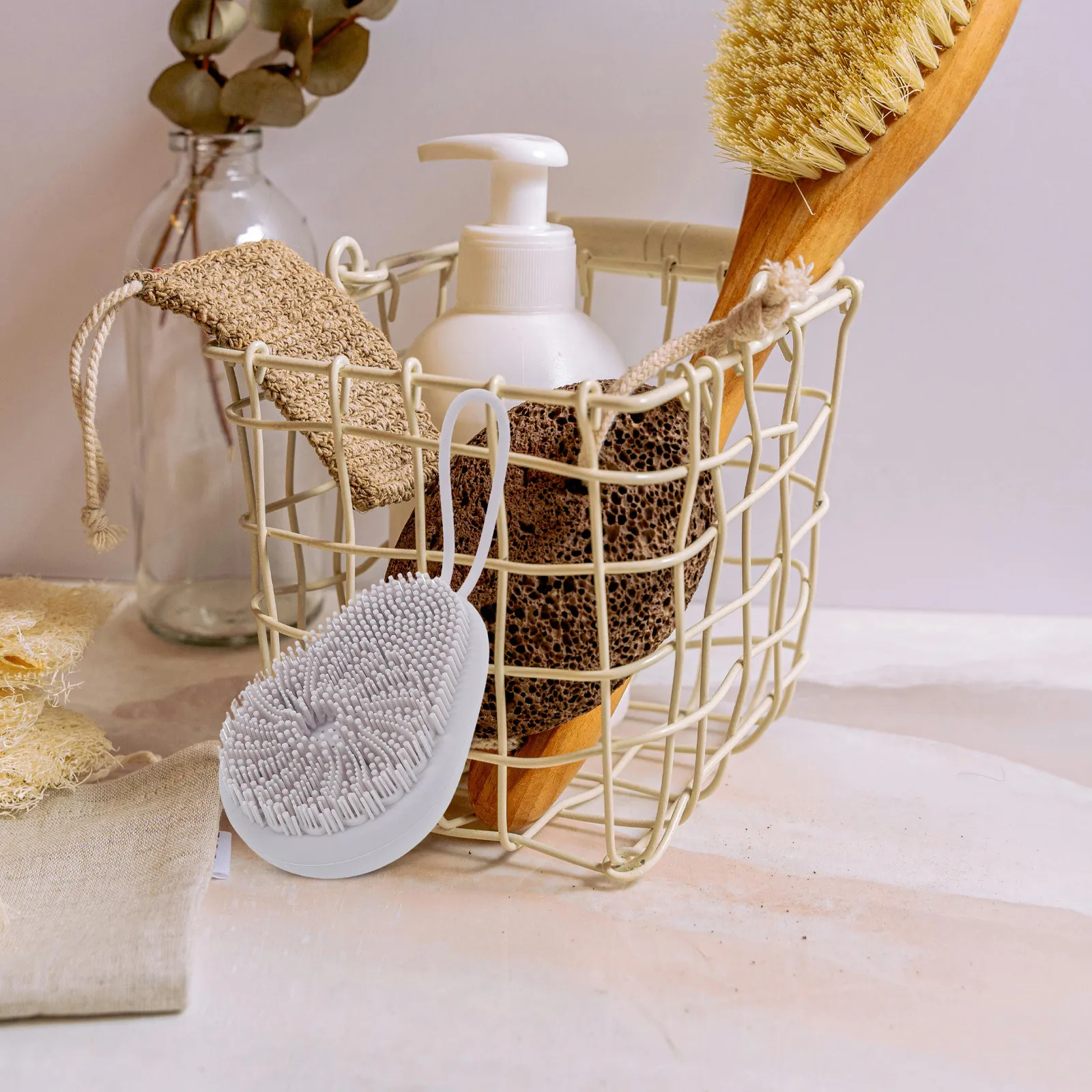 

Soft Silicone Body Scrubber Light Grey Gentle Exfoliating Shower Brush Sensitive Skin Bath Loofah Portable Deep Cleansing
