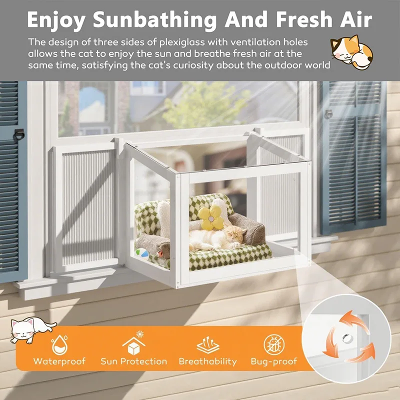 

Wooden Windows Terrace Sunbathing Cat's Nest Wooden Window Box Adjustable Windows