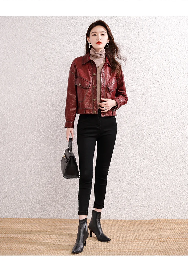 

2023 Real Sheepskin Coat Women Spring Autumn Genuine Leather Jackets Women Short Leather Jacket Fashion Chaqueta Cuero Mujer