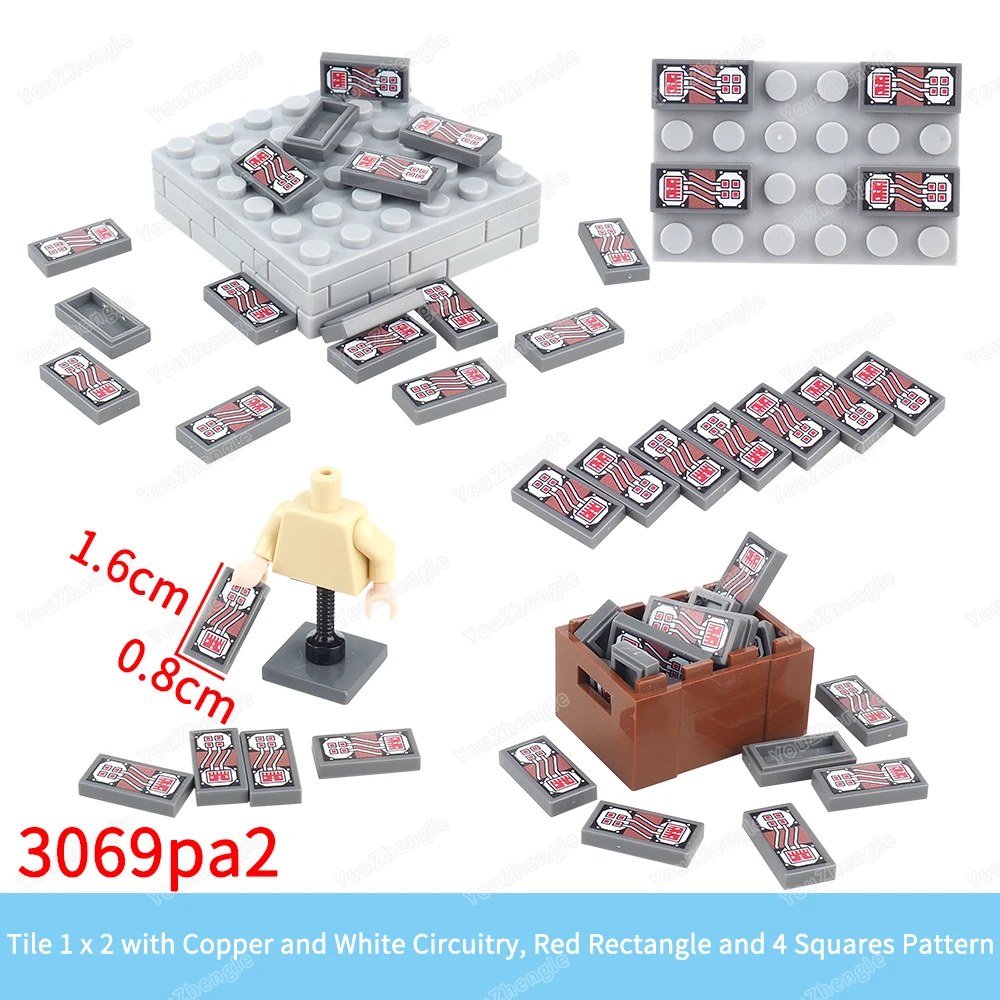 Circuit Chip Rectangle Pattern 3069 Building Block Printed 1x2 Tiles Parts MOC Machinery Equipment Scene Assembly Model Gift Toy