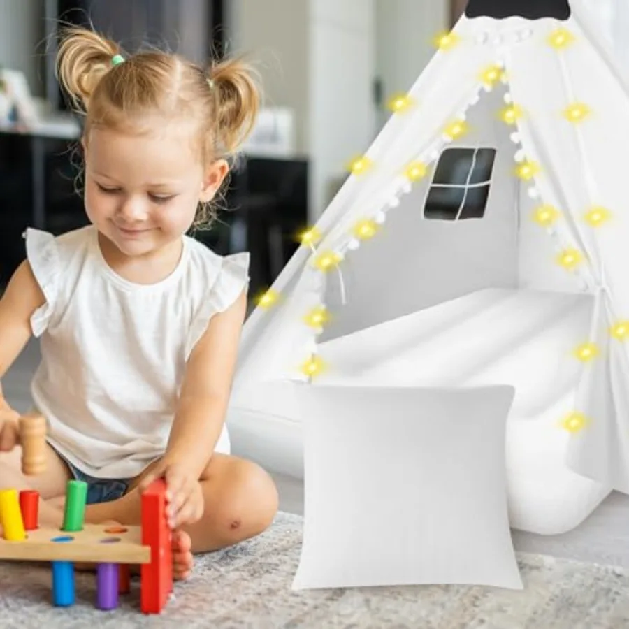 เต็นท์ทีพี 6 ชิ้น พร้อมไฟประดับ เตียงลมเป่าลม ผ้าปูที่นอนแบบรัดรูป และกระดานดำขนาดเล็กสำหรับเด็กชายและเด็กหญิง