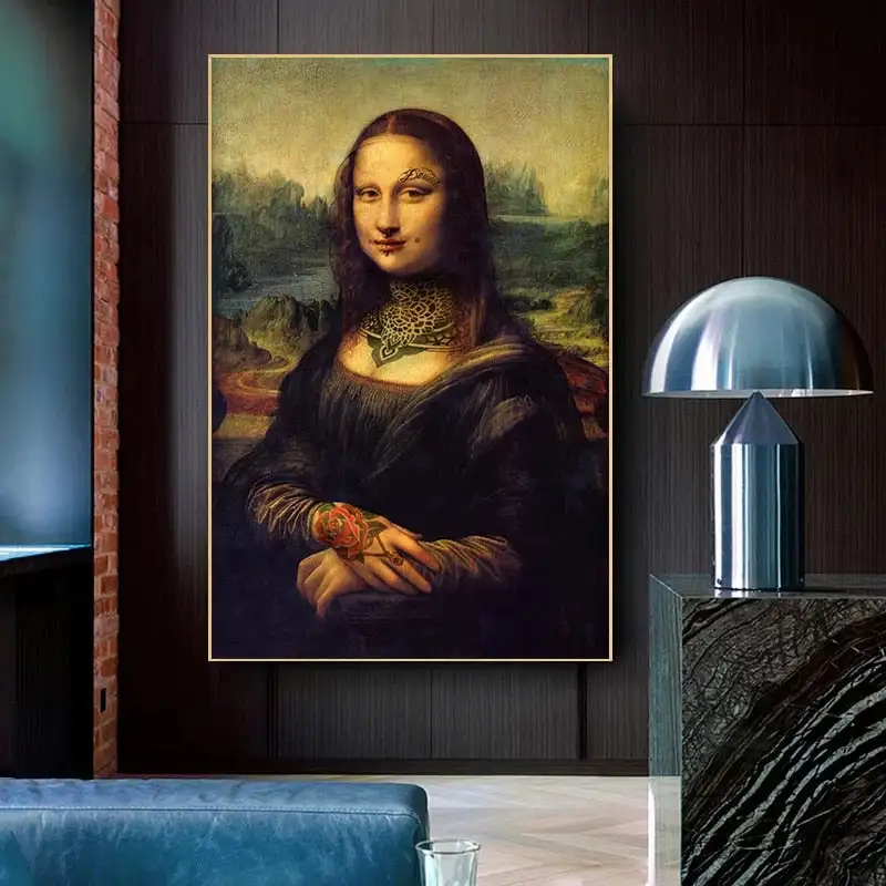 

Inked Mona Lisa Canvas Art Renaissance Art Wall Art Canvas Painting Print Funny Vintage Altered Art Home Decor Picture For Livin