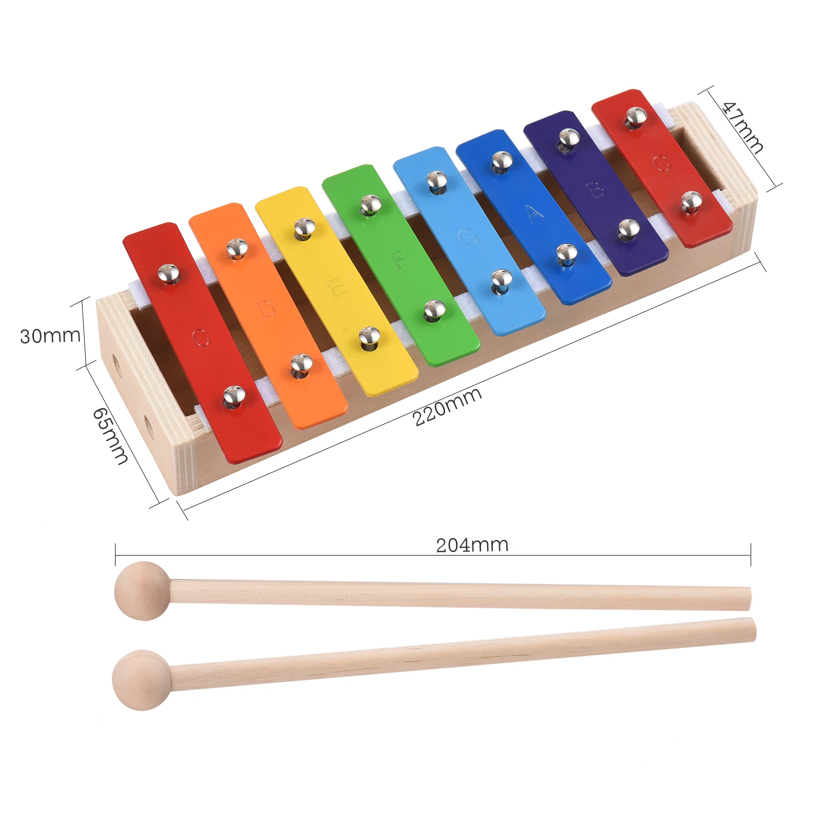 8 Keys Compact Size Xylophone Glockenspiel with Wooden Mallets Percussion Musical Instrument Toy Gift for Kids Children