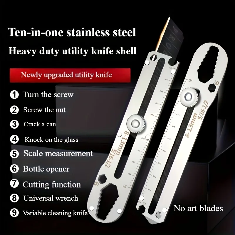 مقبض سكين متعدد الوظائف 12 في 1، فولاذ سميك عالي التحمل من الفولاذ المقاوم للصدأ، حامل أدوات قطع المكتب، مقبض سكين المساعدة، مقبض مضاد للانزلاق، تصميم خالٍ من السكاكين #4