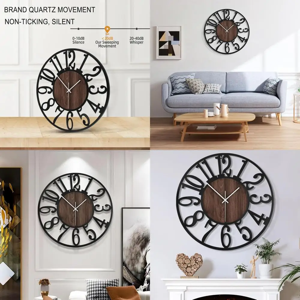 

24-Inch Silent Modern Vintage Wall Clock, Battery-Powered Oversized Timepiece for Living Room, Bedroom, and Kitchen Decor