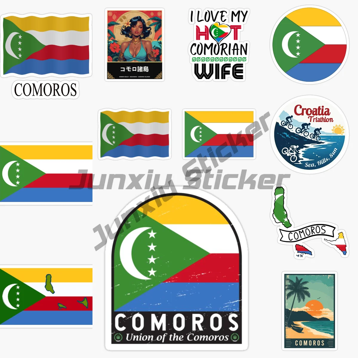 

COMOROS Flag Map Landscape Creative Stickers Moto Accessories Van Bicycle Window Truck Wall Decoration Decal Customizable