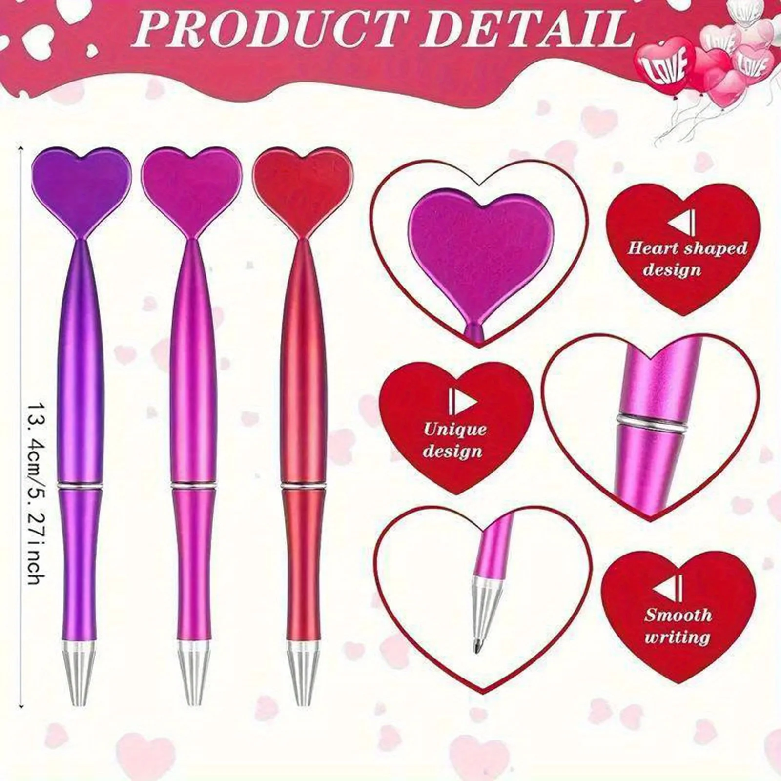 12 Colored Heart-shaped Ballpoint Pens - Heart-shaped Design Perfect for School, Office, Valentine's Day Gifts, party gifts