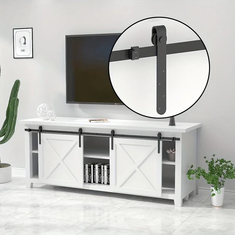 1 Juego de herrajes para puertas corredizas silenciosas de acero al carbono, adecuado para pistas de acero al carbono en barnes, gabinetes de TV y armarios