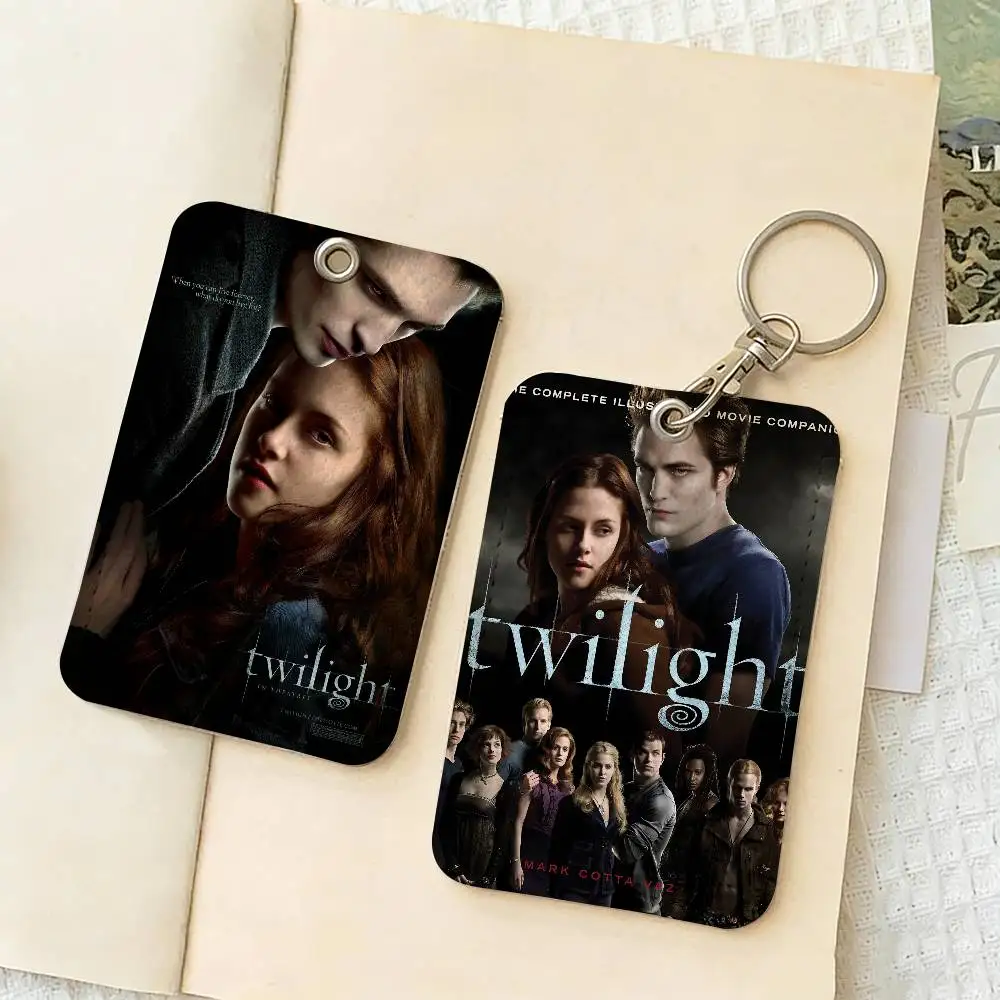 Classic Movie Twilight Rectangle ID Card Case Keychain Access Card Bag Key Tag Ring Leather Card Holder Key Ring Access
