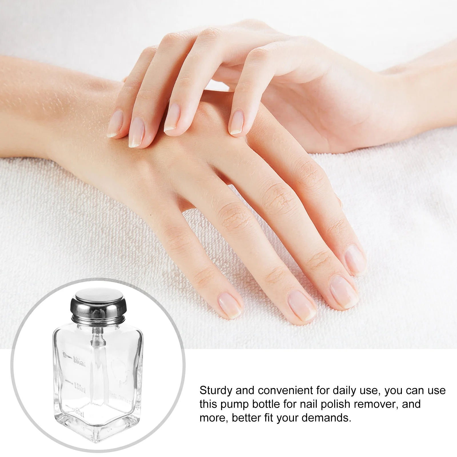 زجاجة مضخة زجاجية شفافة حاوية شفافة لإزالة طلاء الأظافر زجاجة موزع زجاجية فارغة لزجاجات المضخة الفارغة السائلة