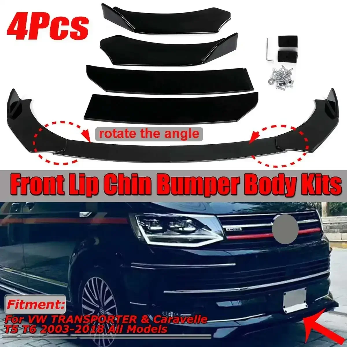 4x Universal Car Front Bumper Lip For VW Transporter & For Caravelle T4 T5 T6 For VW Golf MK5 MK6 MK7 CC For Audi A4 B8 Body Kit