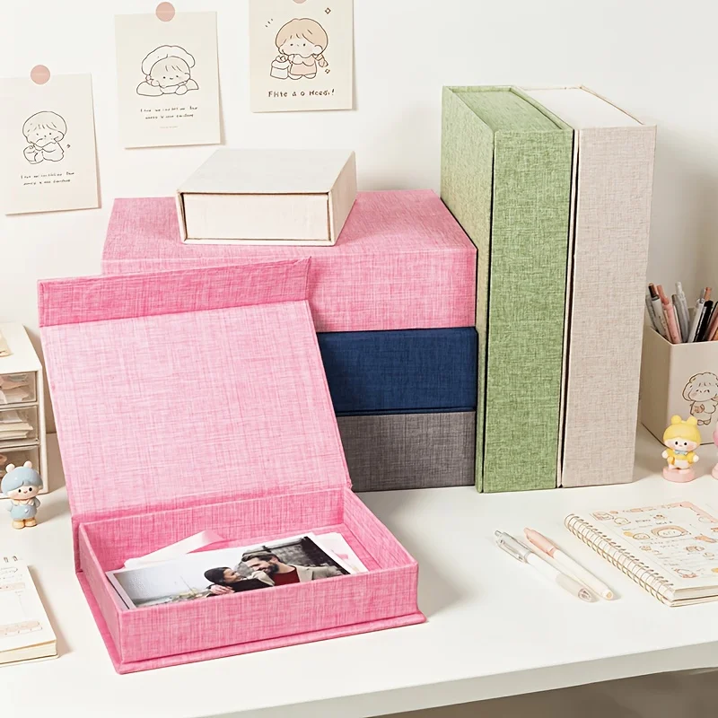 Linen Photo Memory Box,20.5×14.5×4.5cm,Magnetic Hard Cover,for Photos,Tickets,Jewelry,Cards & Gifts