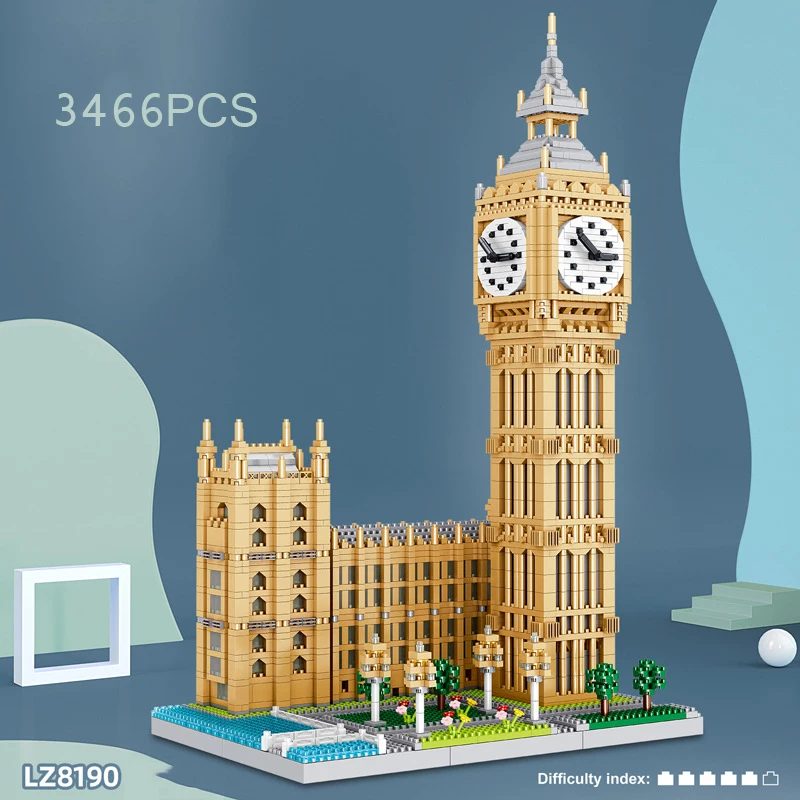 Nanobricks Wereldberoemde Architectuur Micro Bouwsteen Elizabeth Tower Londen Engeland UK Model Big Ben Groot-Brittannië Bakstenen Speelgoed