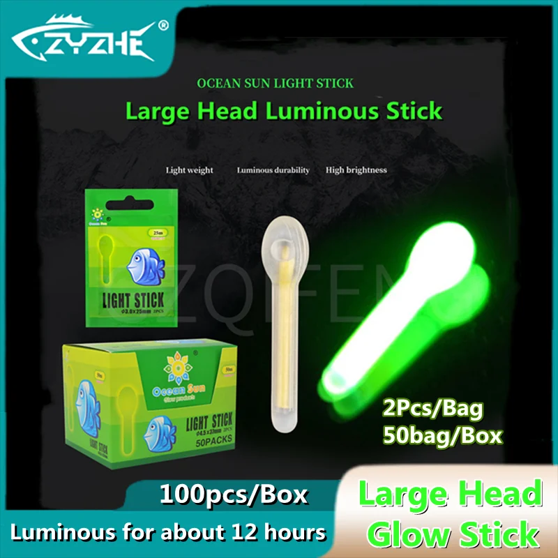 ZYZ 100pcs/Box Large Head Fishing Luminous Stick 3x25mm/4.5x37mm Fishing Float Glow Bar Night Float Rod Lightstick Tackle