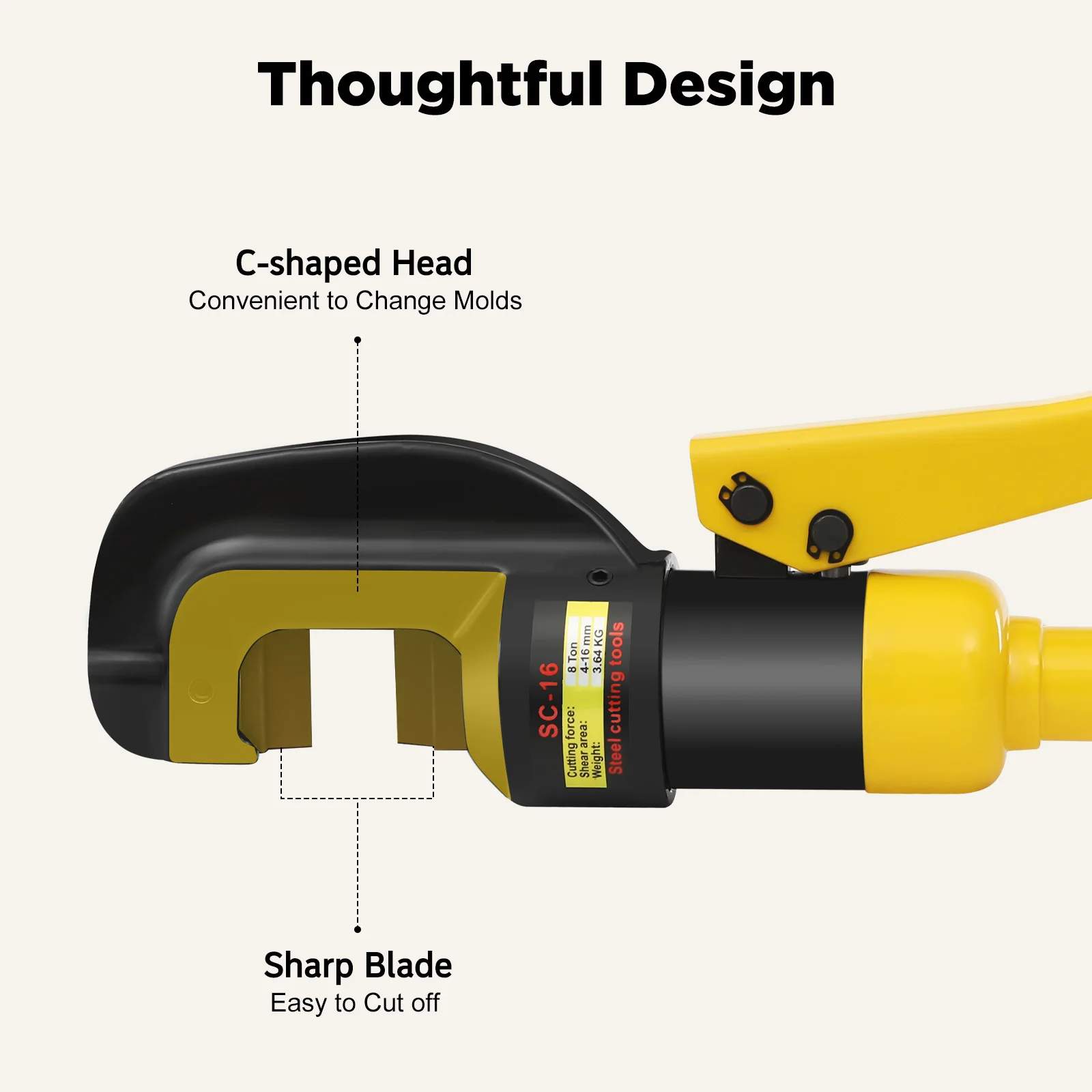 قاطع حديد التسليح الهيدروليكي 8T نطاق القطع 0.16-0.63 بوصة مع مقبض غير قابل للانزلاق وصندوق أدوات محمول للبناء