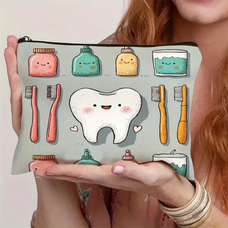 Un joli sac à cosmétiques dentaires – jolie pochette multifonctionnelle à fermeture éclair pour femmes, sac de rangement de bijoux
