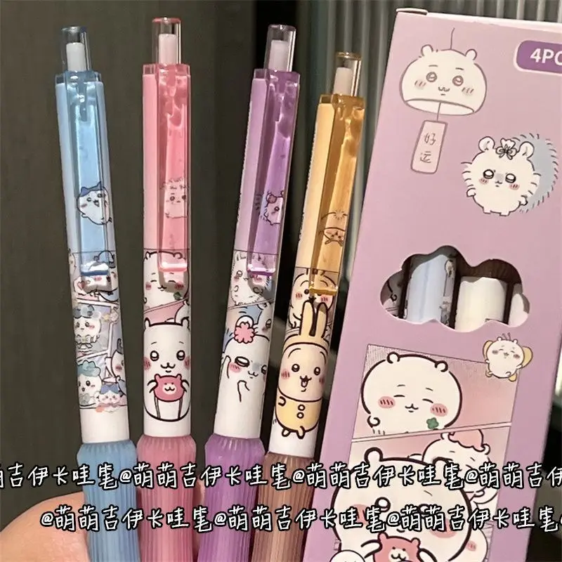 4 Stuks Chiikawas Intrekbare Gel Pennen 0.5 Mm Zwart Sneldrogende Kawaii Pennen Voor Studenten School Kantoor Schrijven briefpapier Leveringen
