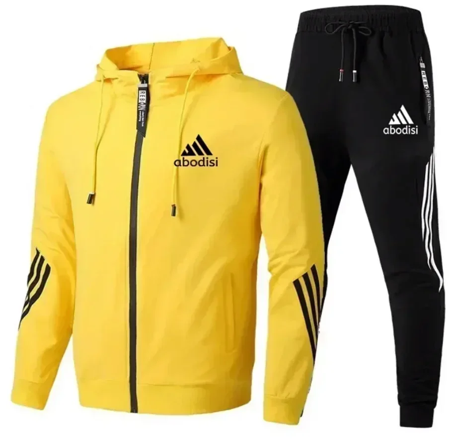 Set da uomo Giacca Abbigliamento sportivo casual Completo Felpa con cappuccio e pantaloni da uomo Felpa con cappuccio con cerniera in due pezzi