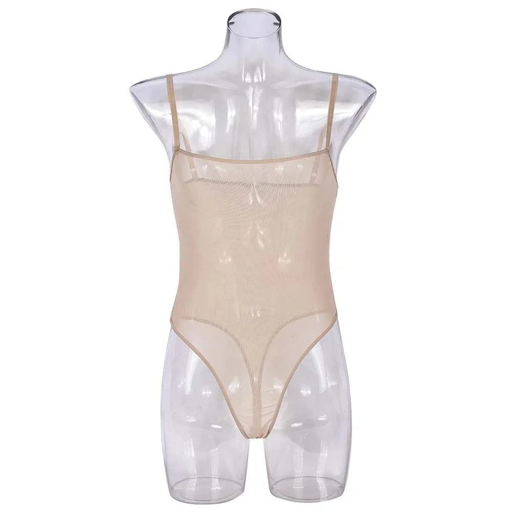 

Sexy Mesh Hollow Mesh Bodysuit Spicy Girl Style Solid Color Mesh Sheer Jumpsuit Sleeveless Transparent Women Lingerie Women