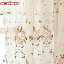 Pink Sweet Elegant Embroidery Tulle Curtains for Living Room Princess Lace Flower Sheer Tulle Wedding Window Drapes Curtains