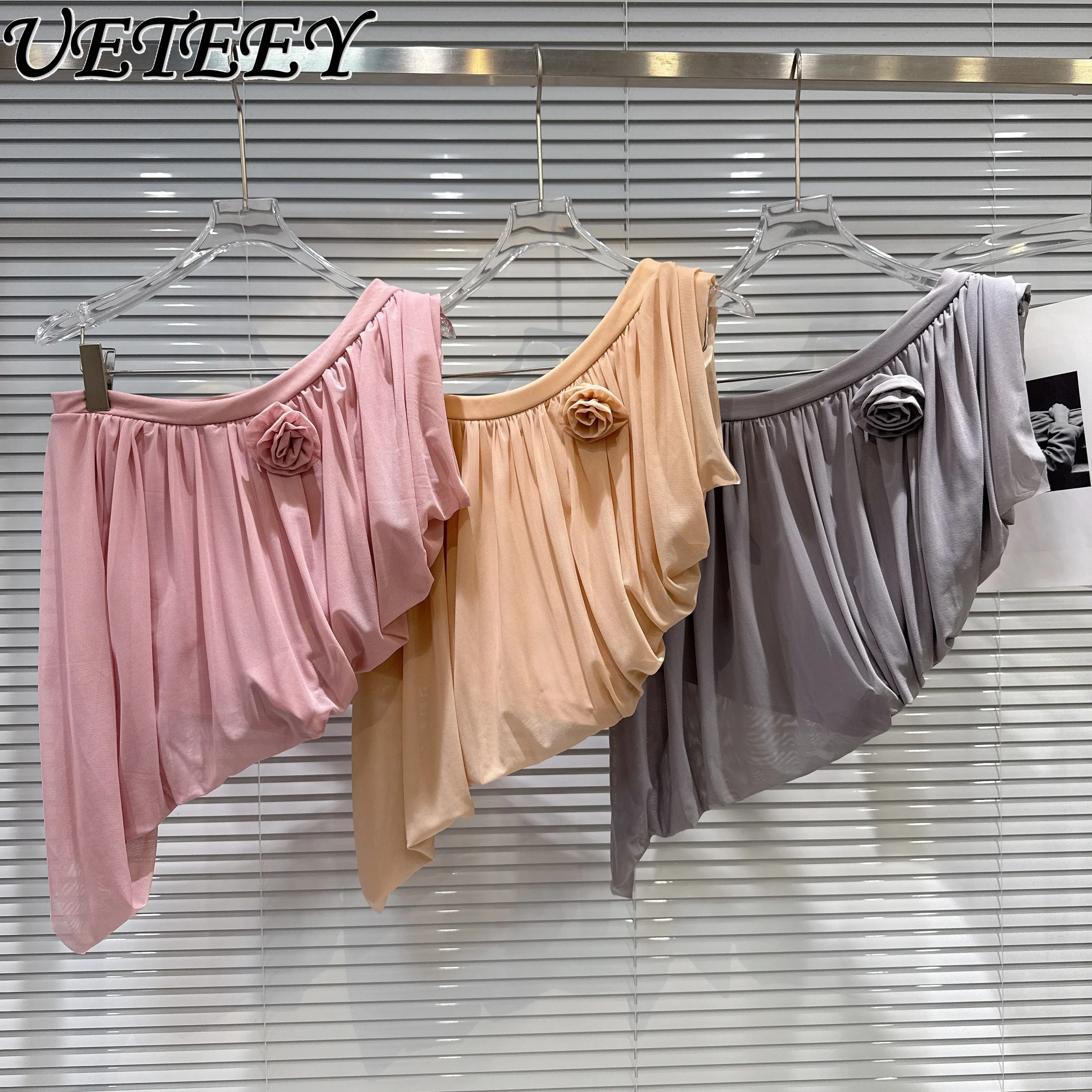 

Новая шифоновая блузка-топ без рукавов с асимметричным дизайном и драпировкой, коллекция Весна-Лето 2026, комфортная, короткая, в нежном стиле