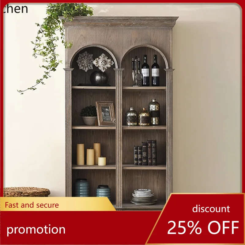 

Винтажный винтажный шкаф для вина из массива дерева ZML, модель для небольшой квартиры, арочный книжный шкаф, декоративный шкаф