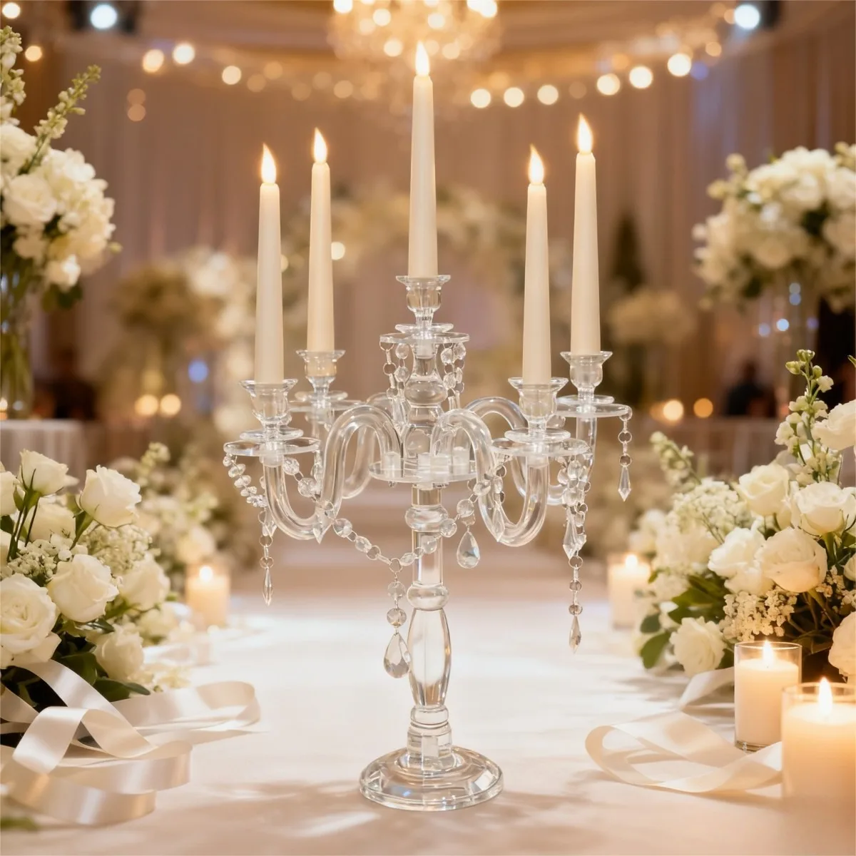 Transparent Candlesticks 5 Heads Clear Candle Holders Acrylic Wedding Table Centerpieces Party Home Decoration