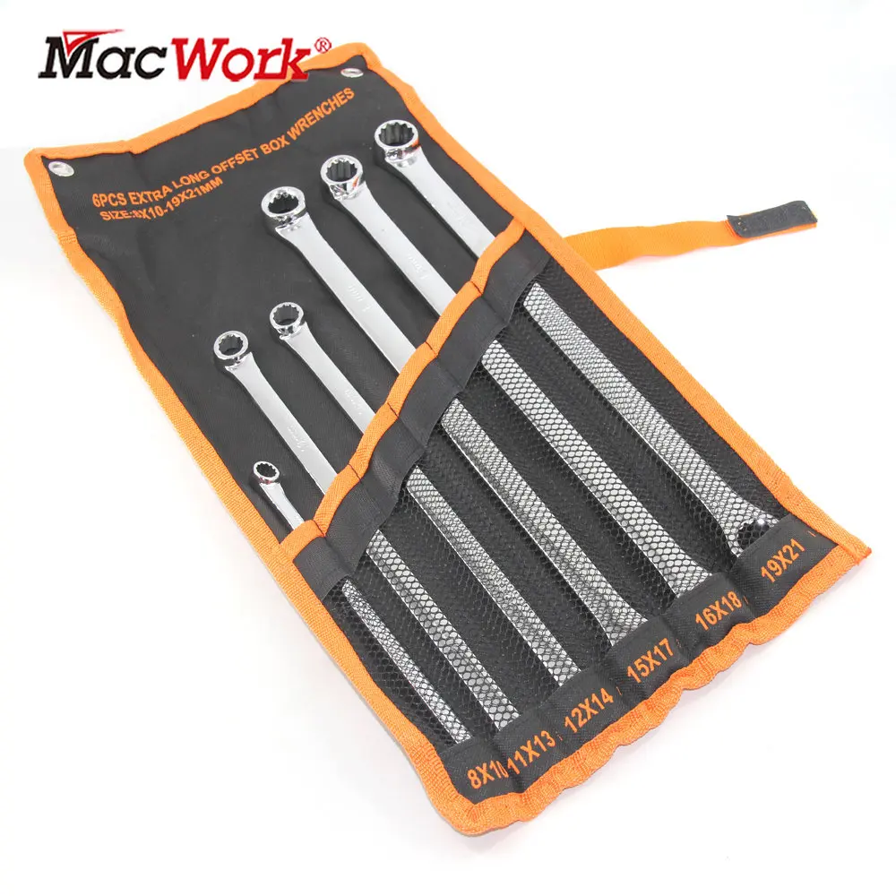 

MacWork Free Shipping 6 Pcs Extra Long Double Ring Box End Spanner Aviation Wrench Set Strong Power Less Effort Metric 8mm-21mm