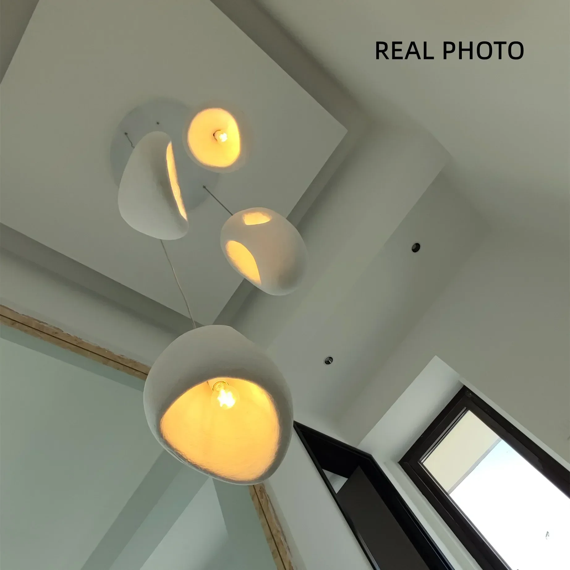 Nordic Villa Stair Wabi-sabi Style Pendant Chandelier Irregular Resin E27 Pendant Lights Staircase