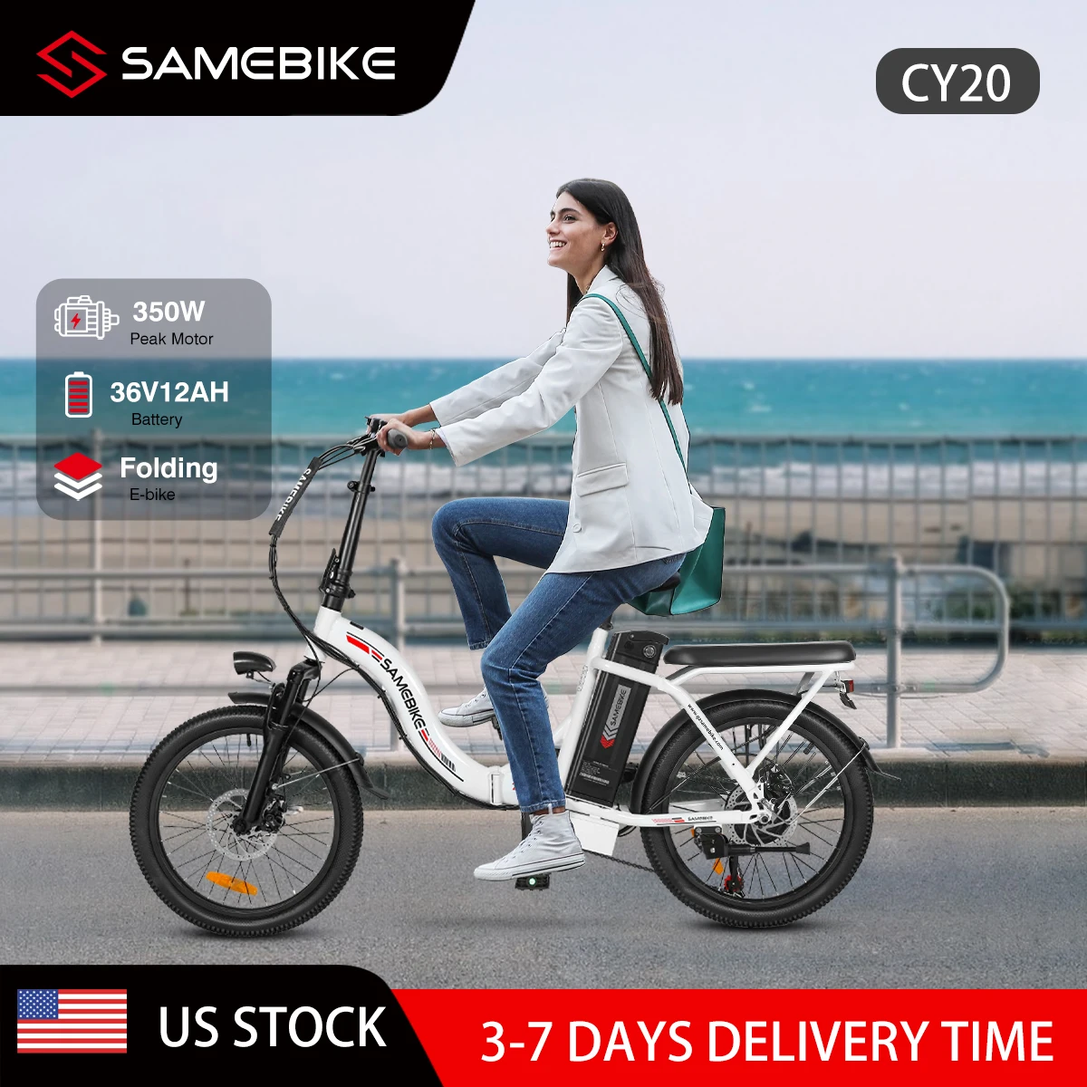 Samebike CY20 Folding Electric Bike Adults City ebike with 36V 12Ah Removable Battery