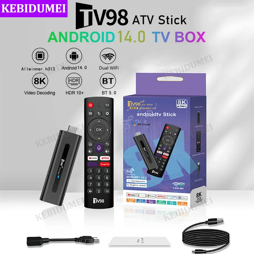 Androidtv TV Stick Android 14 Dual WiFi 2.4G 5G BT 5.0 TV Box 8K Vedio Decoding HDR10+ Set Top Box Allwinner H313 Media Player