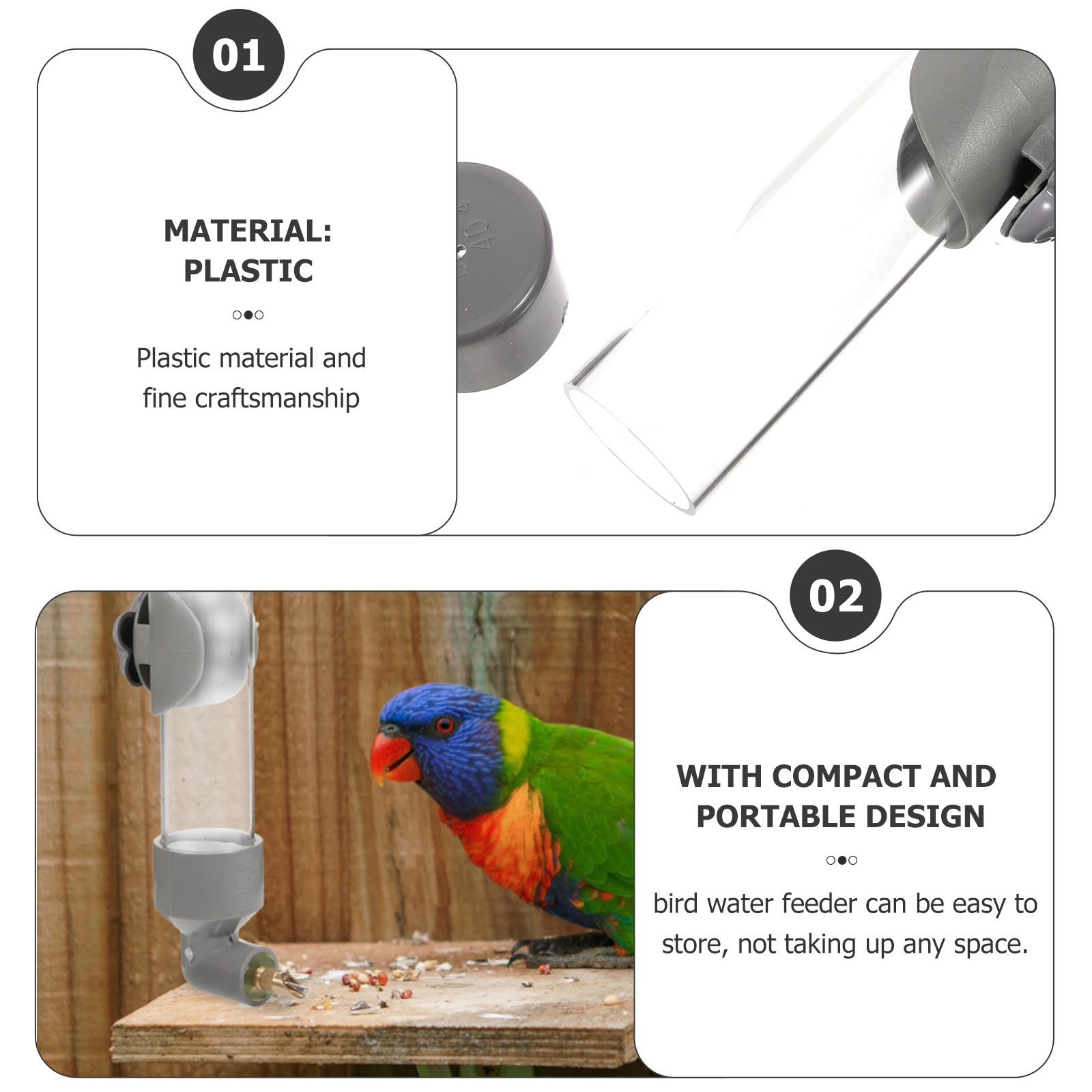 

Bird Water Feeder 260ml Large Grey Automatic Cage Accessory for Parrots Bird Water Dispenser Durable Pet Supplies