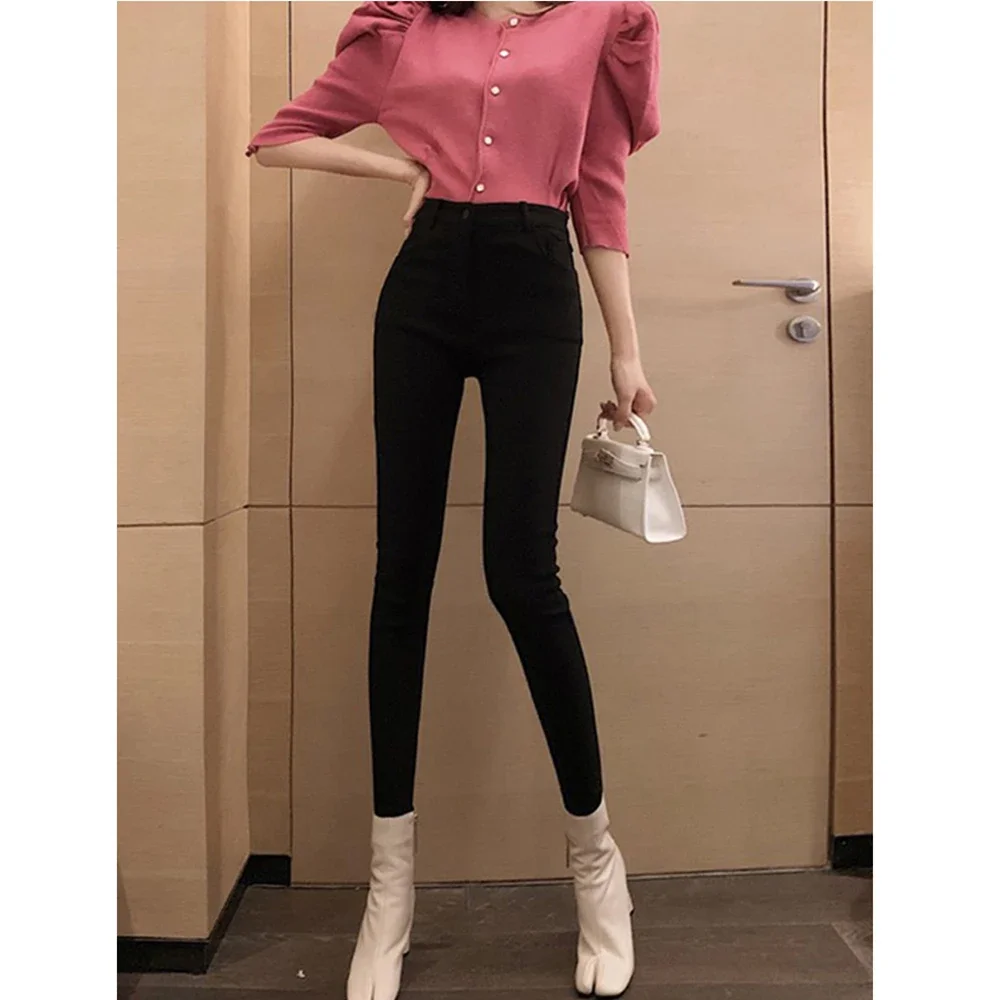 Pure White High Waist Winter Denim Jeans Women Slimming Fit Skinny Pencil Pants Elastic Stretch Velvet Hot Lining Trousers LJ411