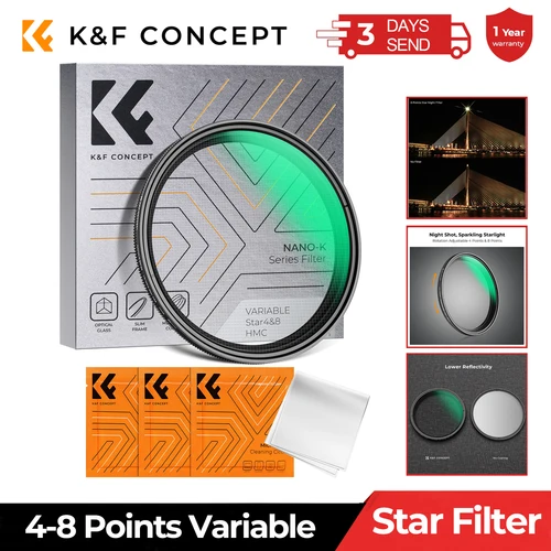 Imagen 1 del producto K & F Concept Star Filter 4-8 puntos filtro Starburst Variable pantalla cruzada revestimiento de 18 capas para filtros de lentes de cámara Nikon Canon
