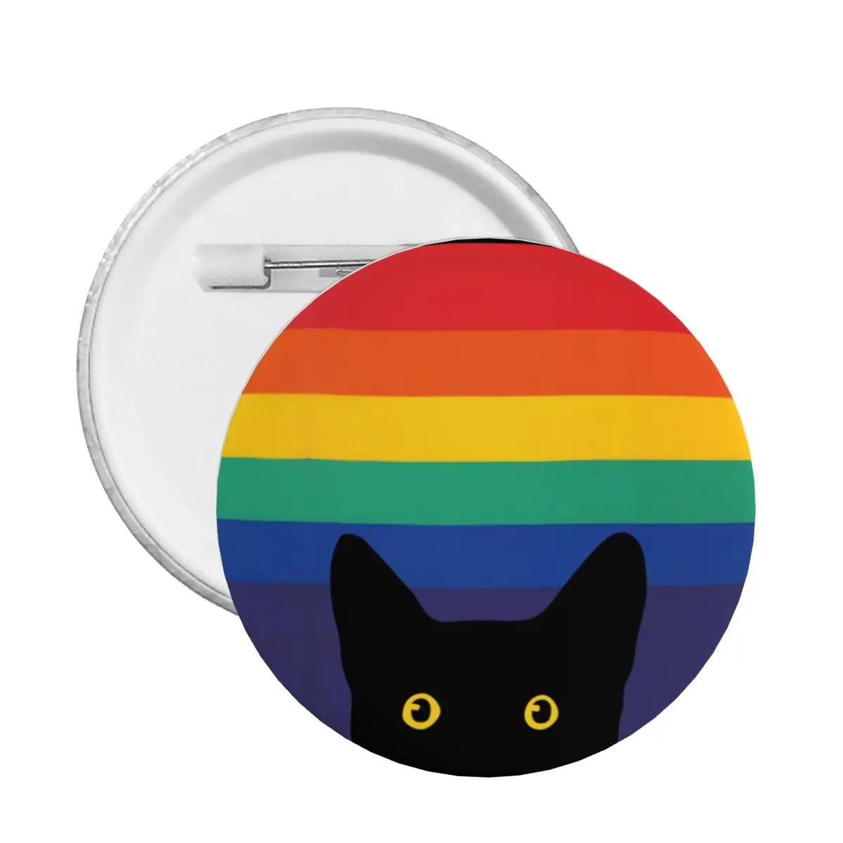 Peeking Cat In Rainbow Circle Round Button Pin for Hats Customizable LGBT Gay Pride Pinback Badge Brooch