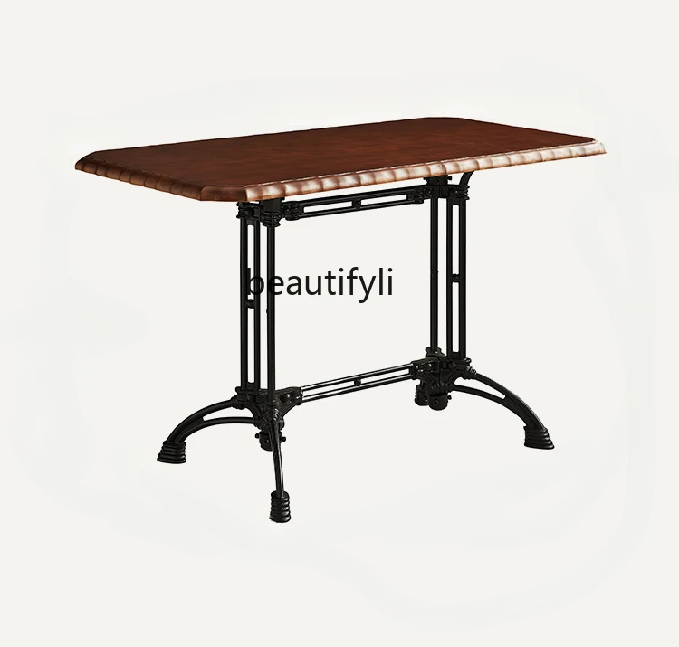 French Style Vintage Dining Table Solid Wood Rectangular Living Room Home Leisure Restaurant Coffee Shop Table Simple