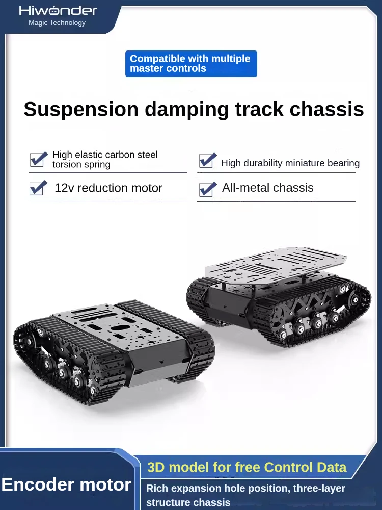 10Kg Laadvermogen Metalen Schokabsorptie Tank Chassis Met Ophanging Robot Codering Motor Intelligente Auto Voor Arduino