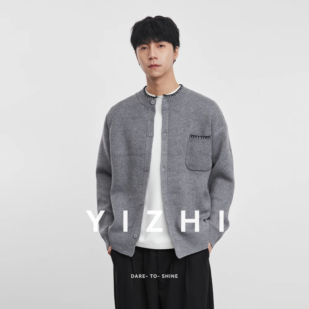 

2025 Winter New Men's Casual Button Up Cardigan Sweater Fashion Crew Neck Pocket Design Comfortable Long Sleeve Outerwear Top
