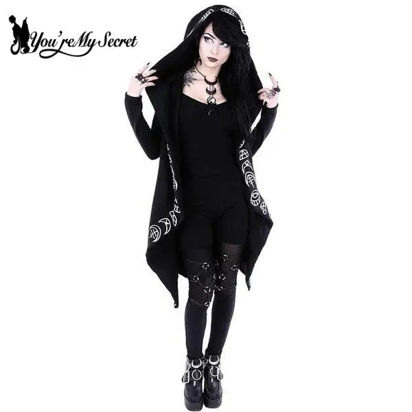 [You\'re My Secret] Gothic Punk style Black Women Hoodies Sweatshirts Autumn Winter Printed Long Sleeve Hoodie Female Coat Hooded